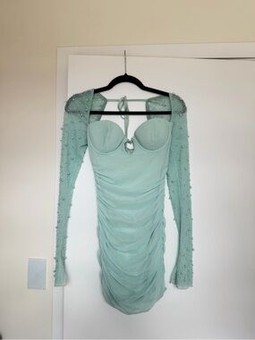 white christmas dresses Embellished Draped Strapless A-Line Mini Dress in Sky Blue - 8